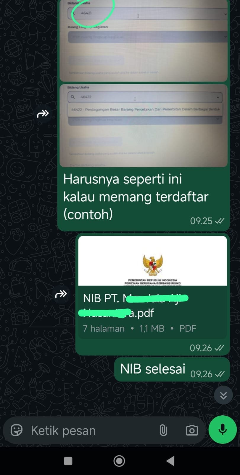NIB selesai